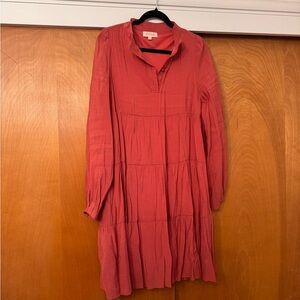 Listicle Coral Long Sleeve Tiered Dress